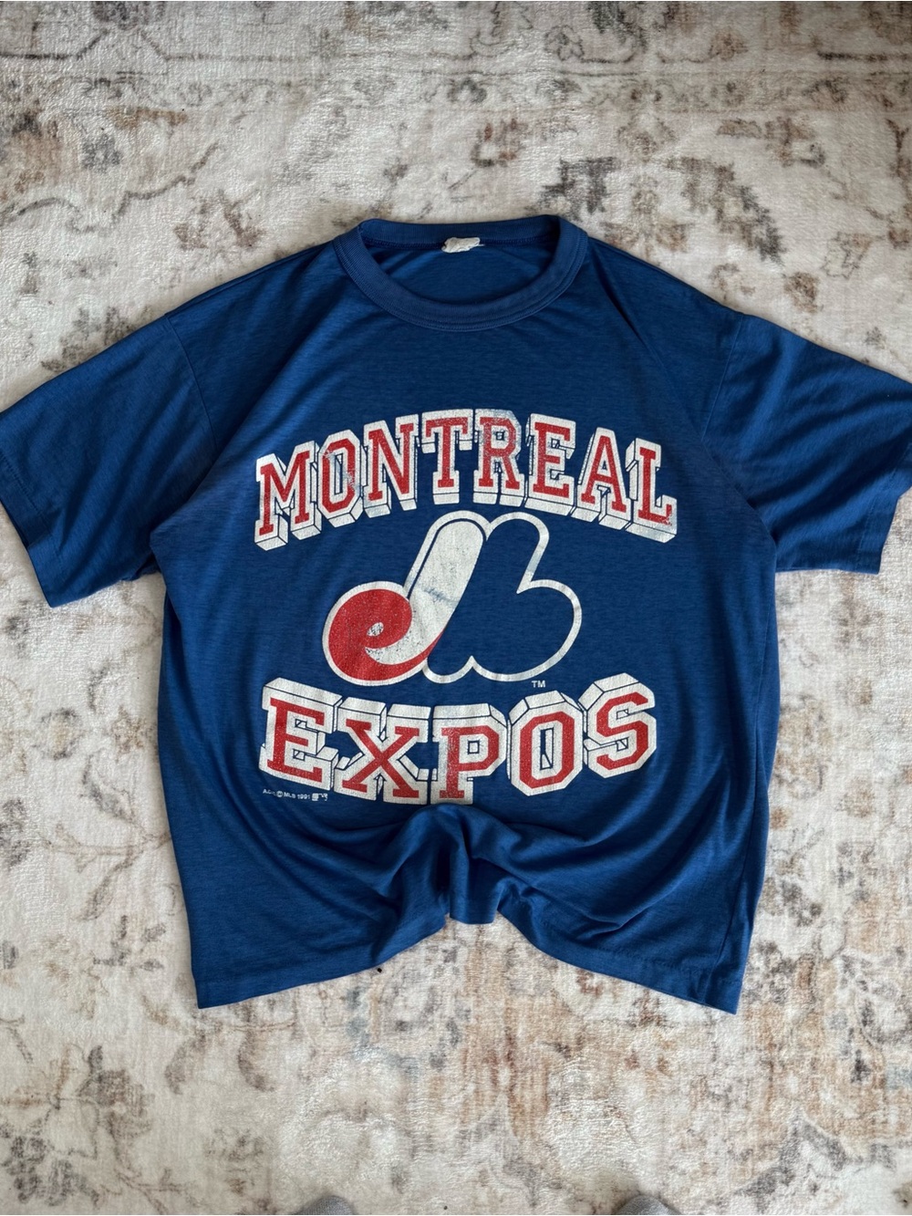 1991 Single Stitch MLB Montreal Expos Blue Short-Sleeve Graphic Tee